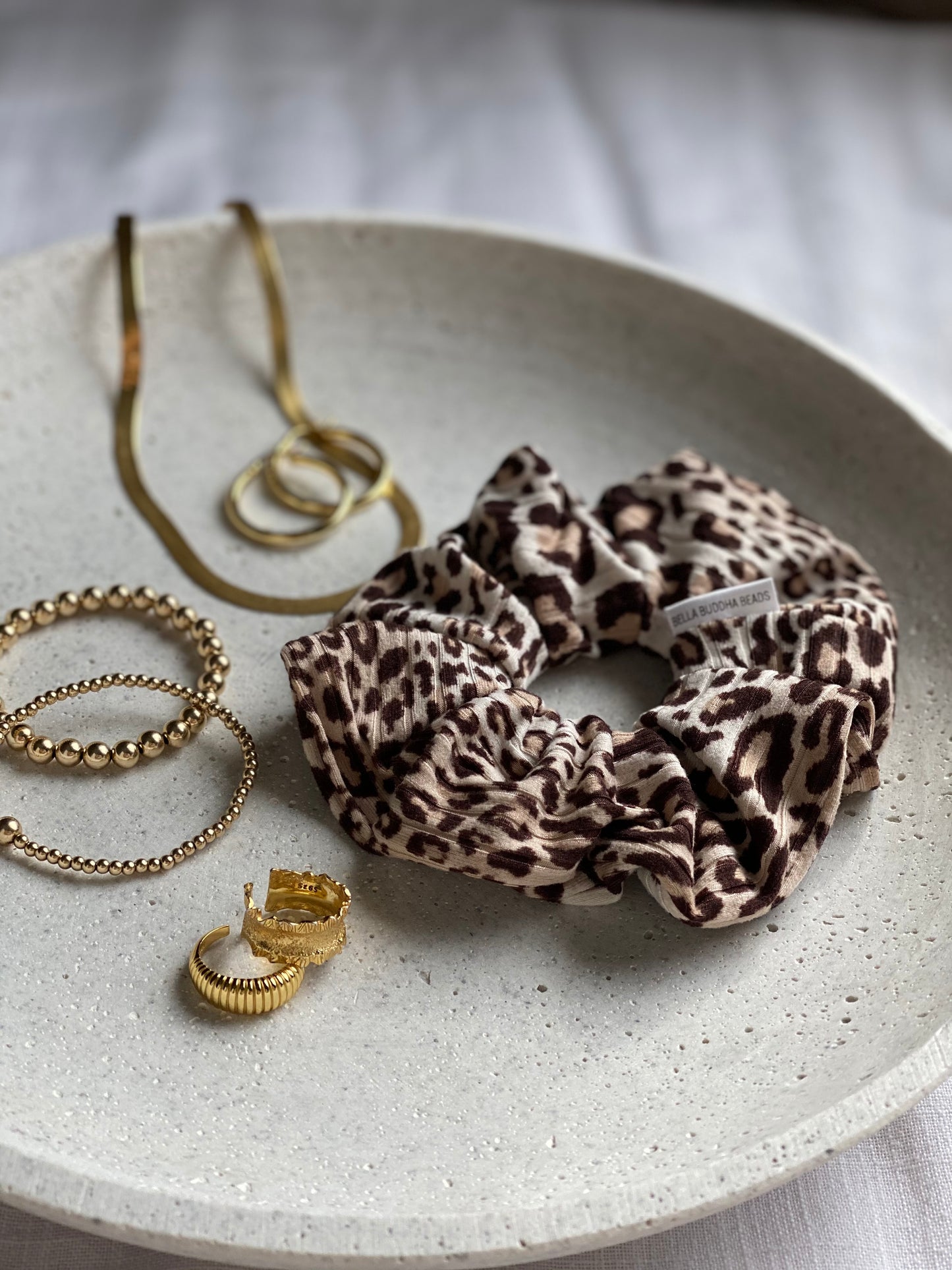 Mocha Leopard Ribbed Scrunchie