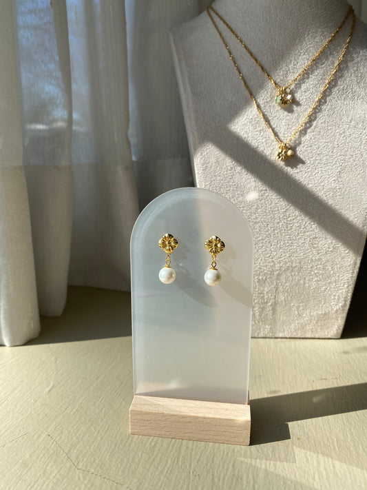 Antique Flower Pearl Drop Earring