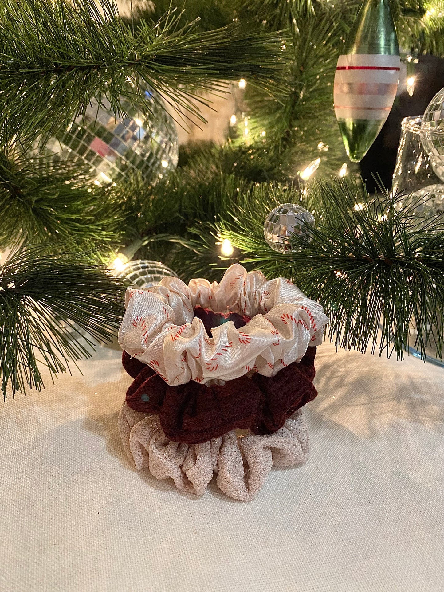 Neutral Candy Cane Mini Scrunchie Ornament Set