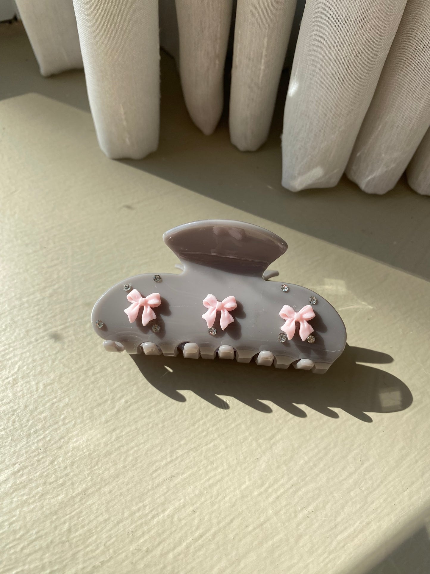 Pink + Grey Bow Hair Claw