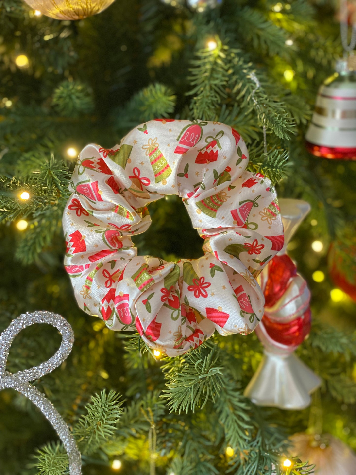 Silver Bells Satin Scrunchie
