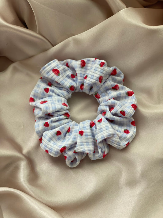 Strawberry Fields Blue Gingham Scrunchie
