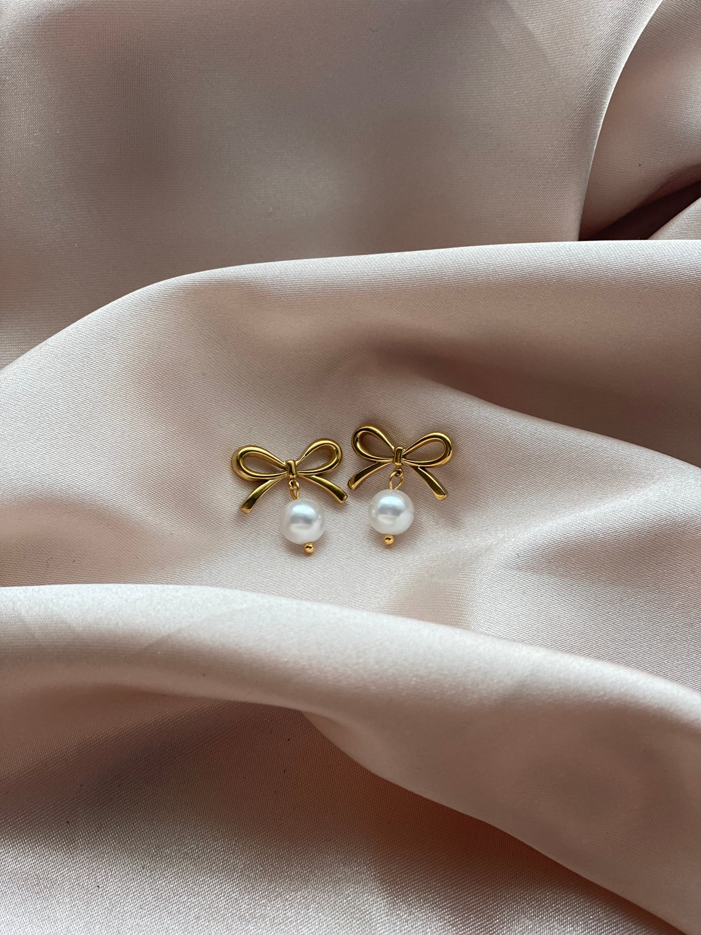 Pearl Bow Dangle Earrings