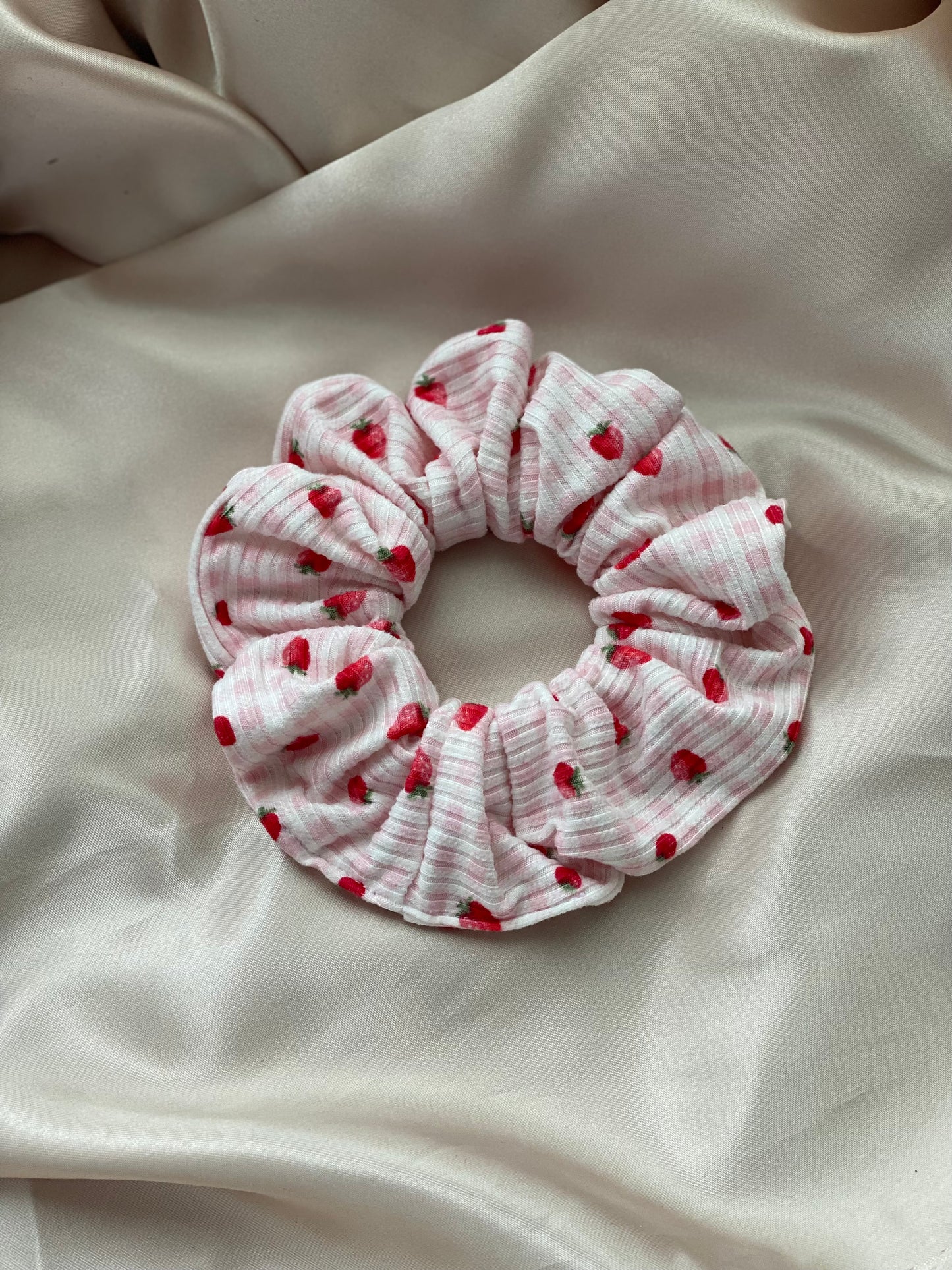 Strawberry Fields Pink Gingham Scrunchie