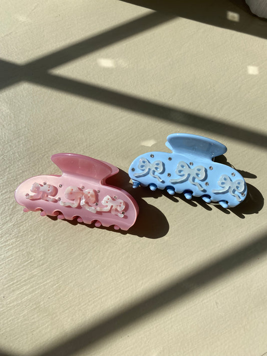 Pink & Blue Bow Hair Claw