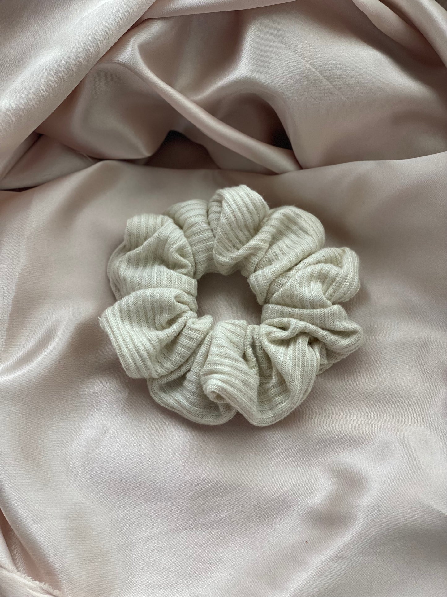 Beige Ribbed Scrunchie