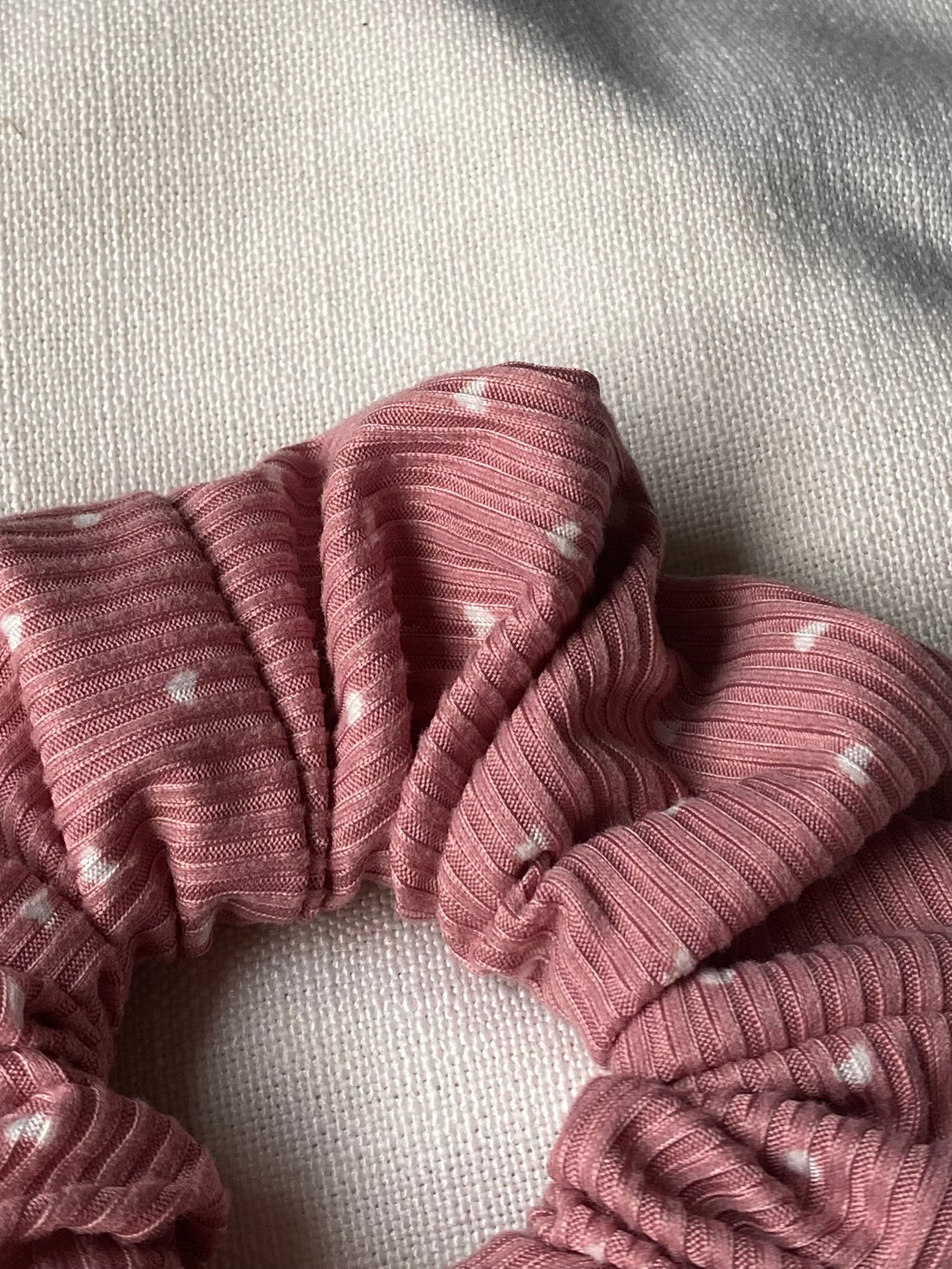 Pink Ribbed Mini Heart Scrunchie