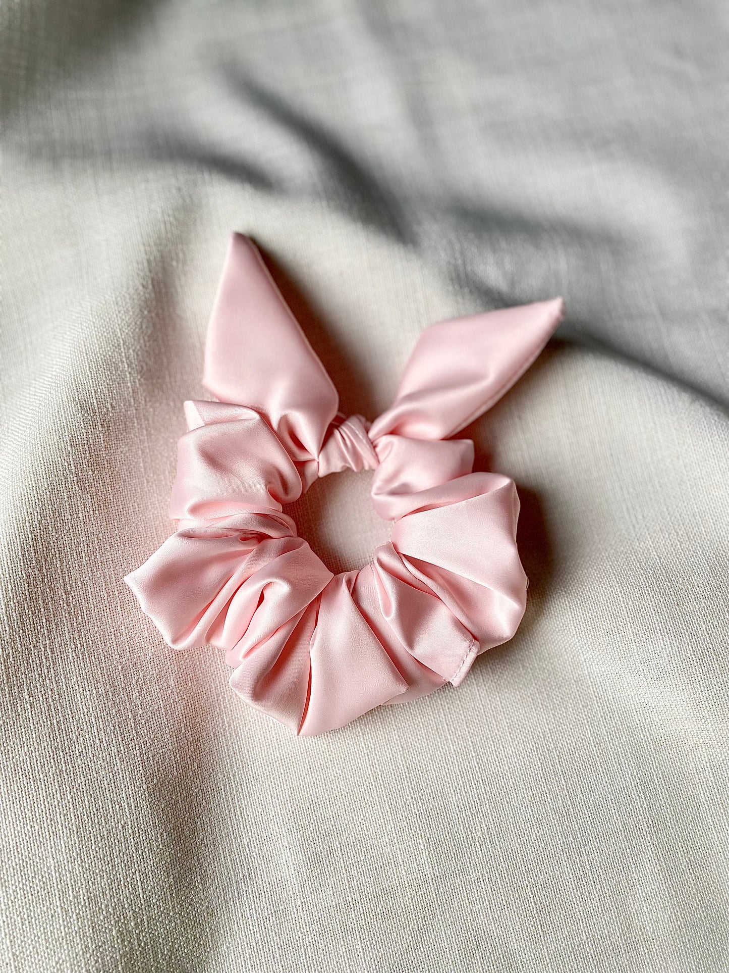 Baby Pink Satin Bow Scrunchie