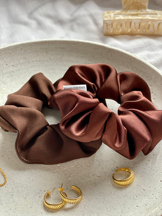 Brown Satin Scrunchie